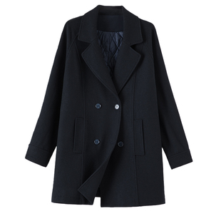 晚白2025年冬新款时尚气质厚外套极简风通勤夹棉加厚羊毛呢大衣女