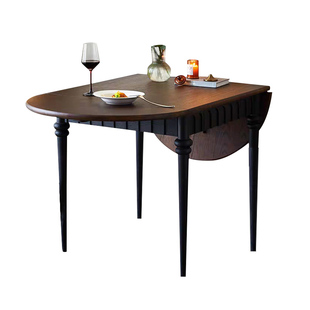 法式中古椭圆可折叠实木餐桌椅组合家用小户型伸缩饭桌子方圆两用