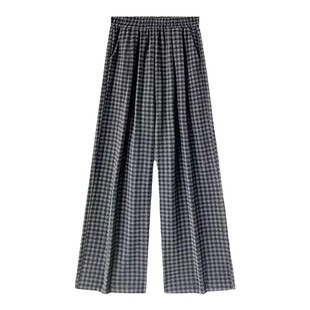 慵懒风复古格子休闲裤女2026春季新款阔腿裤大码胖mm遮胯显瘦裤子