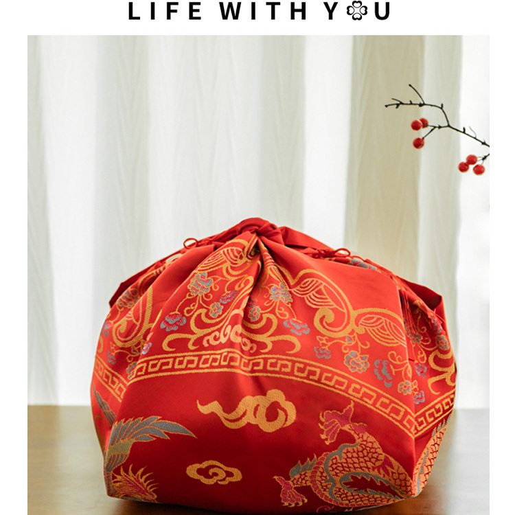 高档陪嫁包袱皮结婚一对大号红色娘家嫁妆喜盆包裹布婚庆用品大全