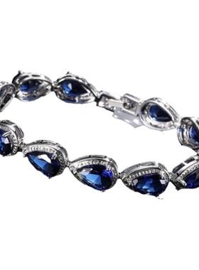 水滴蓝色莱茵石水钻水晶镶嵌手链