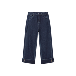 Jamor加墨时尚蓝色裤脚设计感直筒裤牛仔裤子显瘦2025秋冬季新款