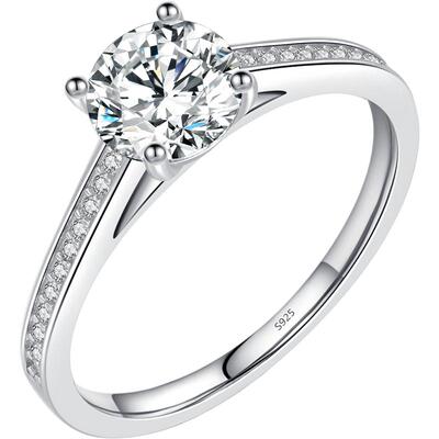 摩典925纯银1克拉莫桑钻情侣对戒