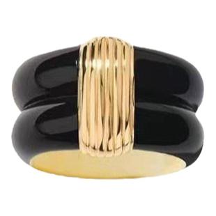 黑金珐琅戒指滴釉条纹法式轻奢宽版复古手工小众设计高级饰品指环