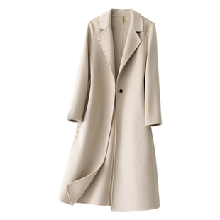 2025秋冬新款纯羊毛大衣女中长款西装领修身气质高端双面外套