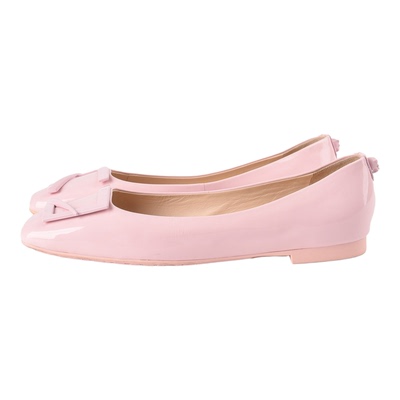 恋尚萝莎粉色牛漆皮方头浅口单鞋