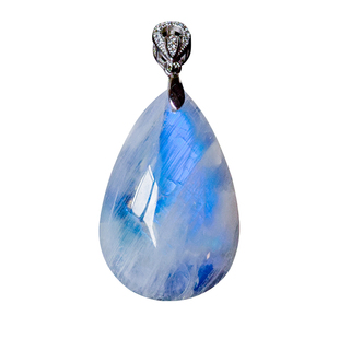 PLSTONE普琳丝天然斯里兰卡玻璃体冰种强蓝光月光石裸石吊坠项链