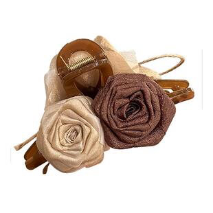 花朵抓夹干枯玫瑰手作款女2025新款盘发发夹高级感鲨鱼夹中秋头饰