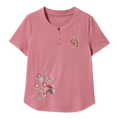 短袖刺绣时尚常规棉妈妈装