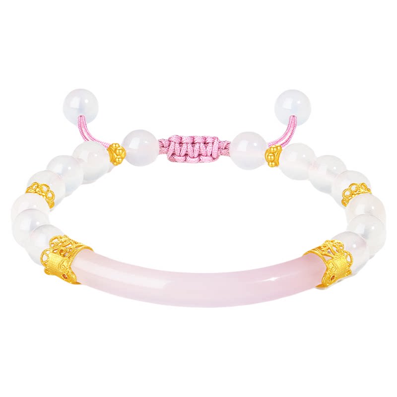 周大生清荷玉髓手串纯银S925女半镯国风手饰生日礼物实用送女友