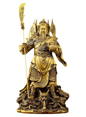 黄铜九龙关公摆件招财武财神