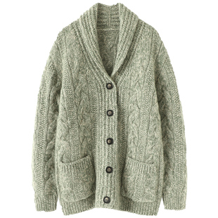 重磅 男女同款 暴走气质！加厚羊绒开衫女粗棒针纯羊绒毛衣外套冬