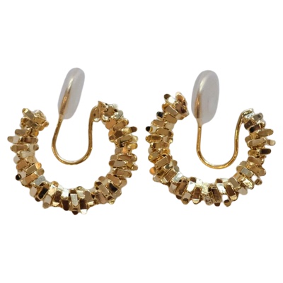 耳畔知更｜法式简约小众超闪碎银金属C形几何蚊香盘耳夹耳圈耳饰