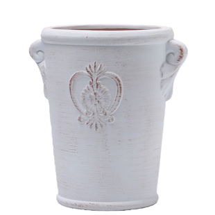 复古白浮雕奖杯陶盆粗陶红陶土花盆透气控根带托盘球根花卉种盆栽
