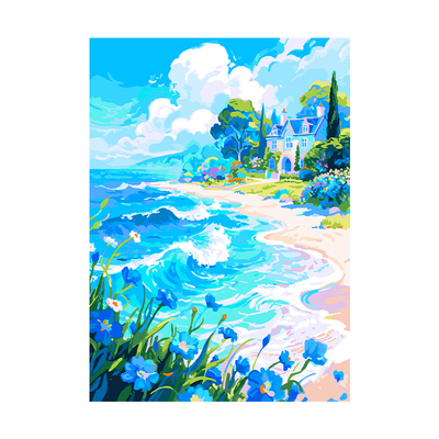 自油自画 数字油画diy手绘手工填充填色减压丙烯油彩画 海潮花影