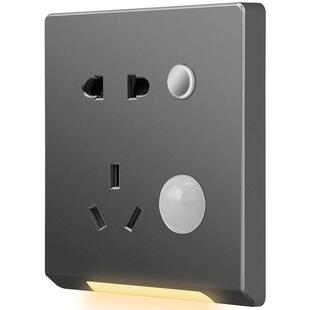 人体感应灯86型暗装地脚灯五孔带小夜灯插座夜间起夜过道楼梯卧室