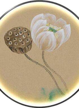 装饰画新中式荷花玄关灯画客厅