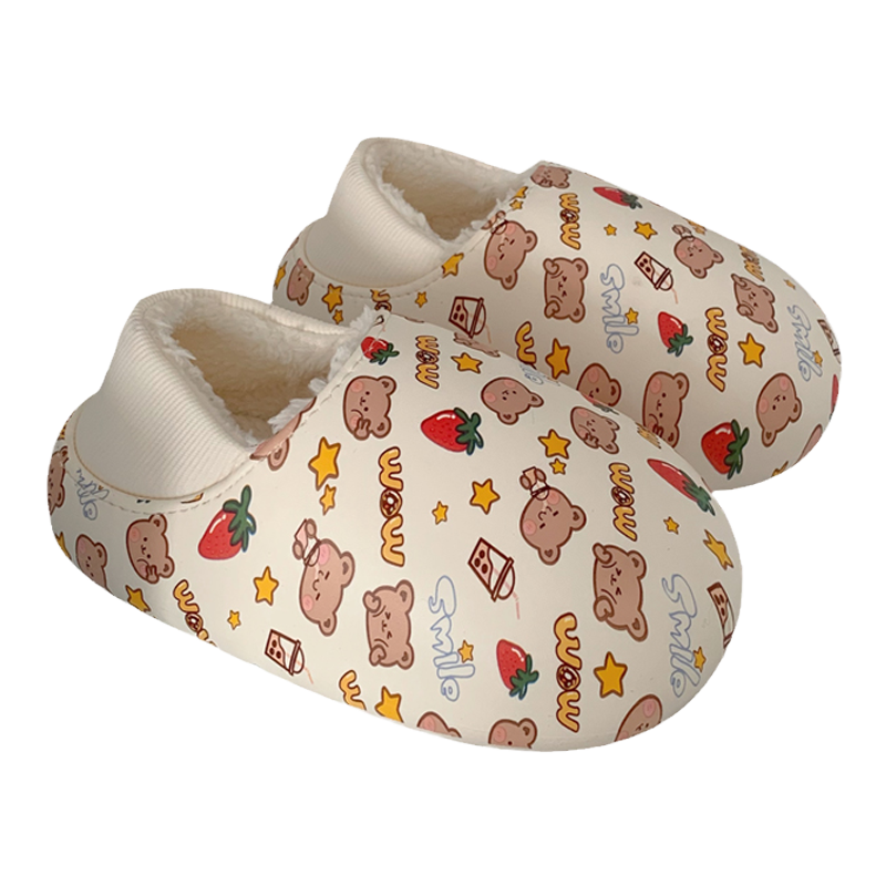 休闲居家防滑防水月子棉鞋女士外穿可爱小熊保暖全包跟棉拖鞋冬季