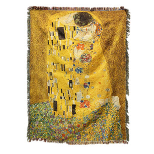 克里姆特复古抽象油画毯 中古艺术挂毯卧室床头墙面装饰毯 沙发毯
