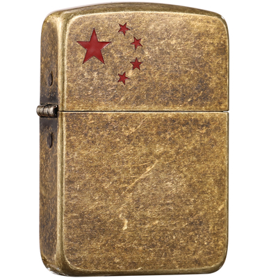 zippo打火机复刻古铜红旗五星