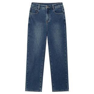 热风女士牛仔裤2025年春季新款女士基础款法棍牛仔裤显瘦窄脚长裤