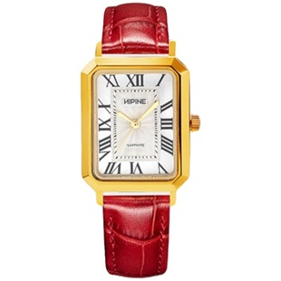 HIPINE/西普尼999足金新款小方块女黄金表时尚石英表女士生日礼物