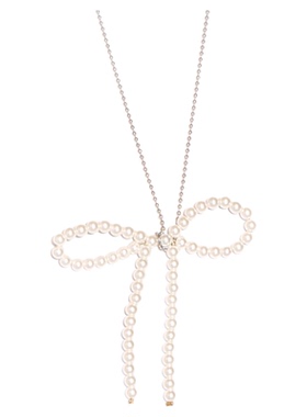 韩国小众时髦高级气质手工串珠施家珍珠蝴蝶结吊坠长款项链毛衣链