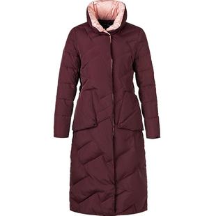 名师路拼色立领鹅绒羽绒服女新款纯色简约中长款女士冬季外套