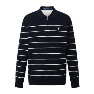 POLOWALK男式针织衫2026春季新品翻领假两件半拉链条纹针织上衣