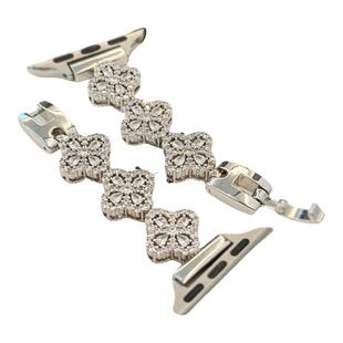 QALUO新款〔四叶草锆石2.0〕适用apple watchS11/S10表带iwatch9苹果手表se/8/7/6/5/4代41/42mm女高级感小众