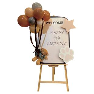 儿童宝宝周岁生日布置酒店卡通kt板定制背景墙装饰气球小熊迎宾牌