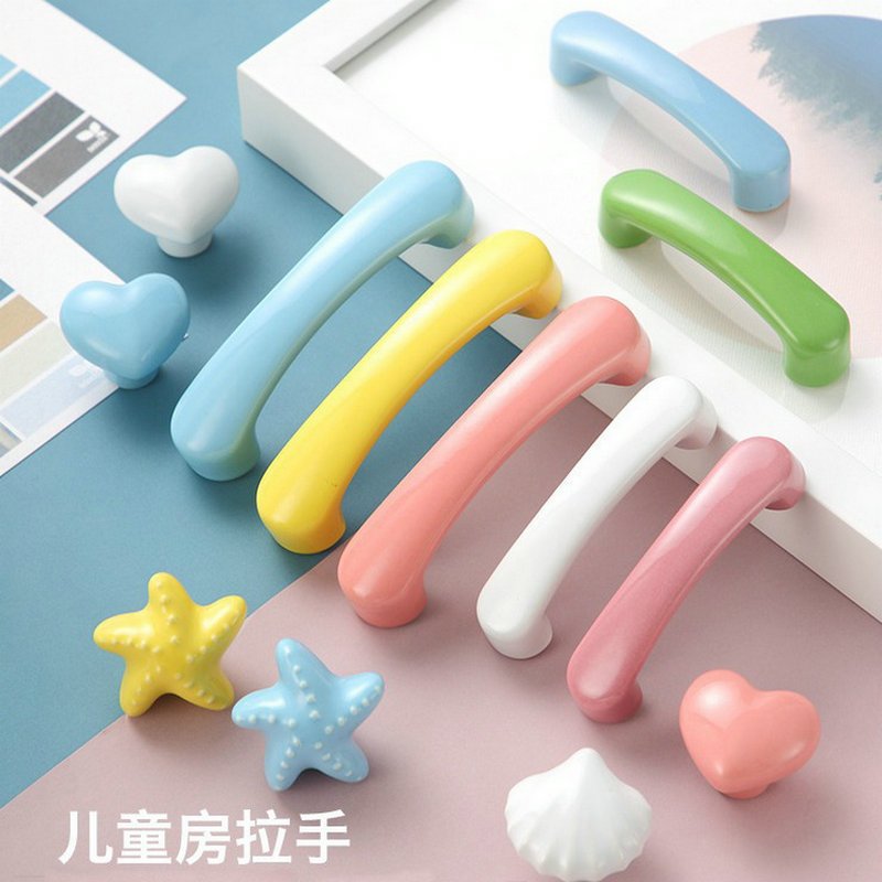 96孔距卡通儿童房彩色抽屉鞋柜长条陶瓷家具小书桌把手门衣橱拉手