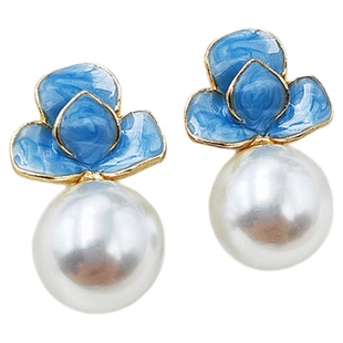 轻奢珐琅滴釉耳环树叶珍珠耳钉女士新中式宫廷风耳饰C427