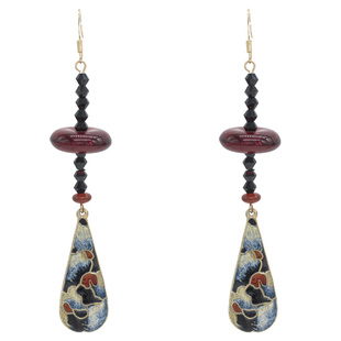 25SUMMER原创设计新中式古典气质珐琅景泰蓝国风水滴耳环复古耳夹
