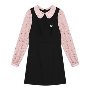 安妮不火娃娃领波点连衣裙女2025秋季新款微胖大码气质长袖连衣裙