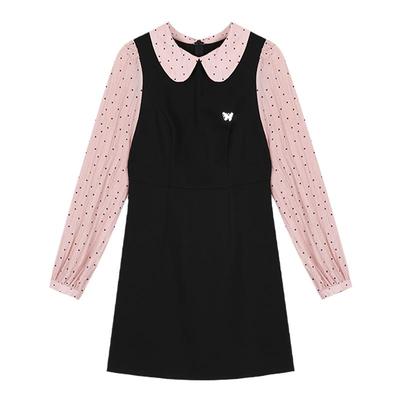 学院风波点假两件连衣裙