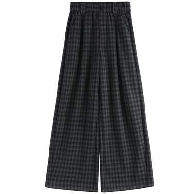 醋酸蚕丝羊毛格纹阔腿裤西装裤