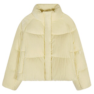 落落狷介 丝绒羽绒服女冬季新款小个子加厚保暖面包服浅黄色立领