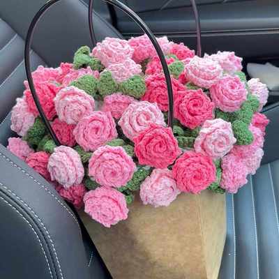 手工编织尖角玫瑰花毯子花束勾针diy材料包毛线钩织花朵毛毯礼物