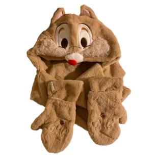 正版迪士尼奇奇蒂蒂帽子围巾一体女冬季可爱毛绒保暖手套三件套潮