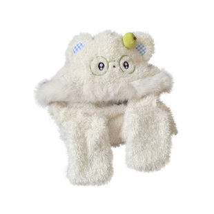 可爱绿苹果小熊耳朵毛绒帽子围巾手套一体女冬加厚保暖护耳雷锋帽