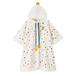 蜡笔小新斗篷睡袍冬加厚女睡衣冬季浴袍珊瑚绒加绒冬天毛绒可外穿