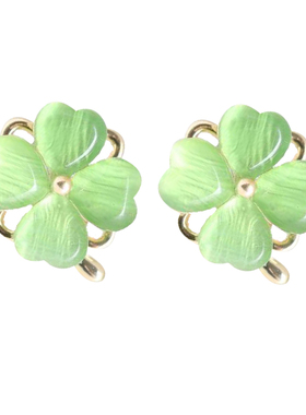 设计感绿色旋转四叶草戒指项链