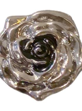 法式银黑色立体玫瑰花朵戒指女ins冷淡风欧美潮酷辣妹高级食指戒