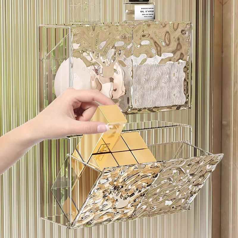 卫生间壁挂式纸巾盒免打孔轻口红高奢颜纸巾抽化妆棉置物架收纳盒