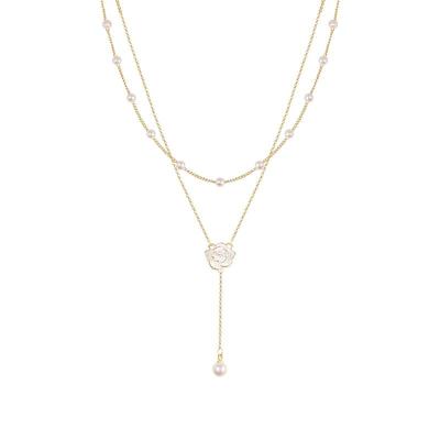 简约山茶花双层珍珠项链