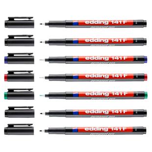 德国edding极细油性速干标记笔工业菲林笔 玻璃试管记号笔 OHP投影胶片笔140S 0.3mm 141F 0.6MM 斜头3MM