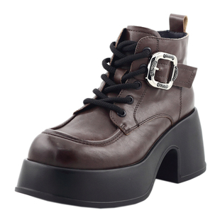 富丽厚底马丁靴女2025冬新款小个子内增高女靴子英伦风短靴99-06