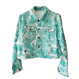 薄荷曼波绿色牛仔夹克外套茹伊丛林动物园水墨画帅气短款上衣早秋