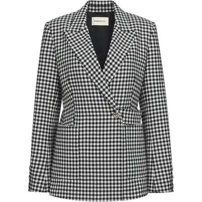 宝姿PORTSPURE女装2026早春新品活袢装饰黑白格纹中长款收腰西装